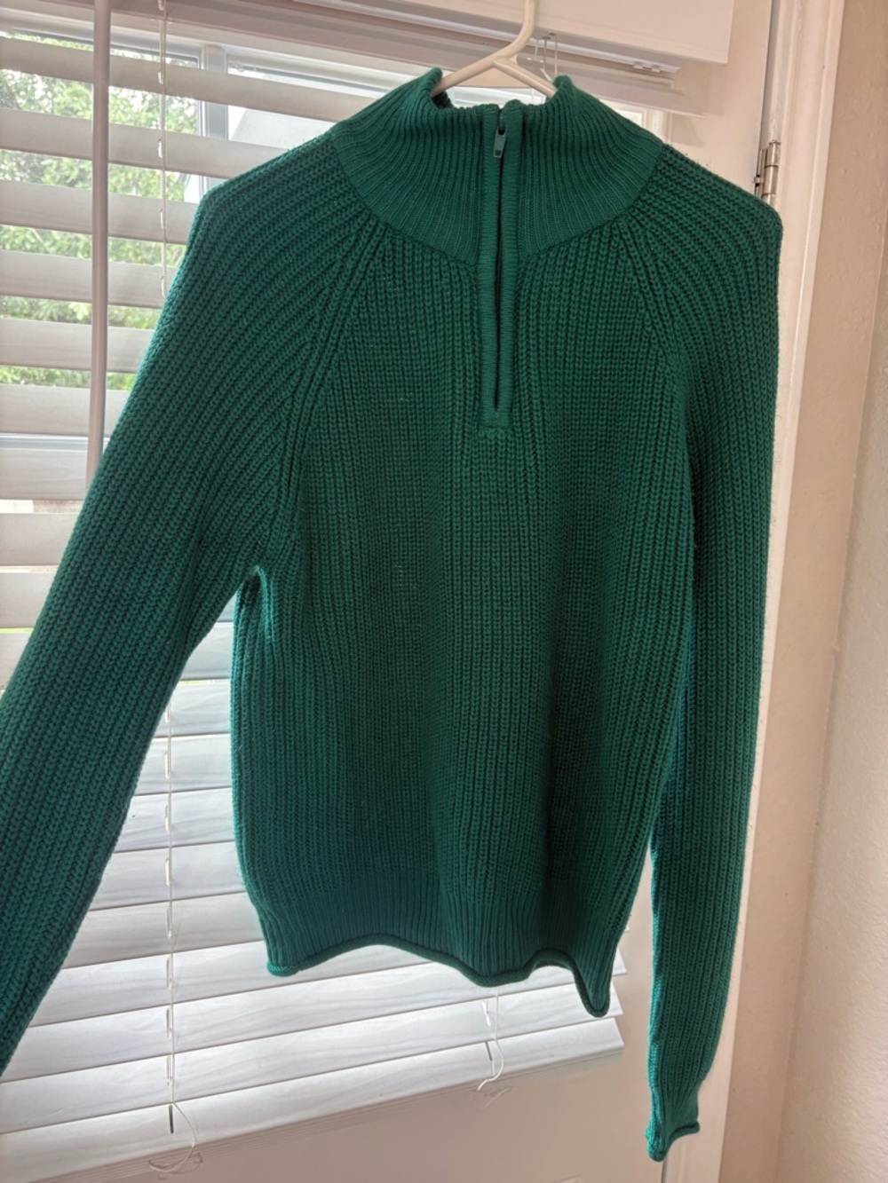 Green Half-Zip Ribbed Sweater - Women